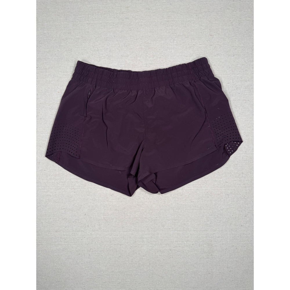 Athleta Hustle 3" Running Shorts Womens Medium Purple Perforated Side Zip Pocket